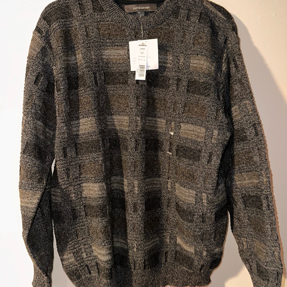 NWT Croft & Barrow Men's Textured Brown and Gray Crewneck Sweater
